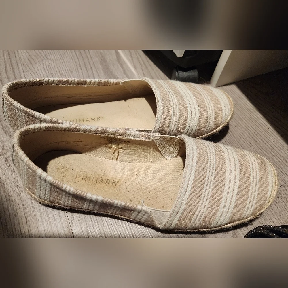 Primark Beige White Striped Espadrille Flats Size 8